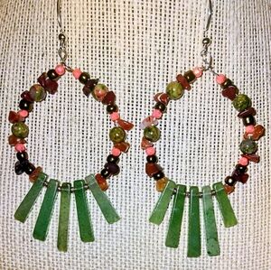 Chic Multicolor Natural Stones Beaded Hoop Chandelier Earrings